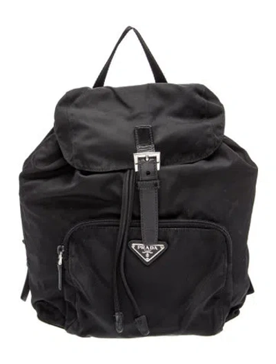 Pre-owned Prada Enameled Metal Triangle Backpack In Black
