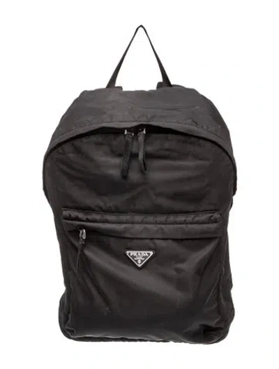 Pre-owned Prada Enameled Metal Triangle Backpack In Black