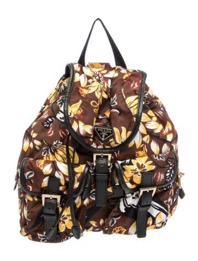 Pre-owned Prada Enameled Metal Triangle Backpack In Black