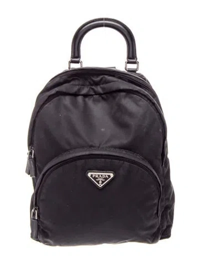 Pre-owned Prada Enameled Metal Triangle Backpack In Black