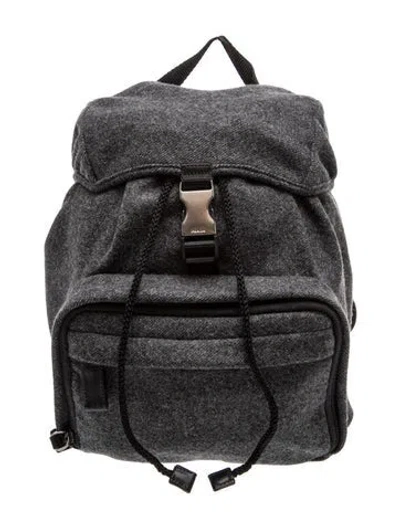 Pre-owned Prada Enameled Metal Triangle Backpack In Black/grey