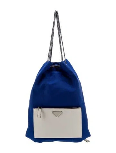 Pre-owned Prada Enameled Metal Triangle Backpack In Blue