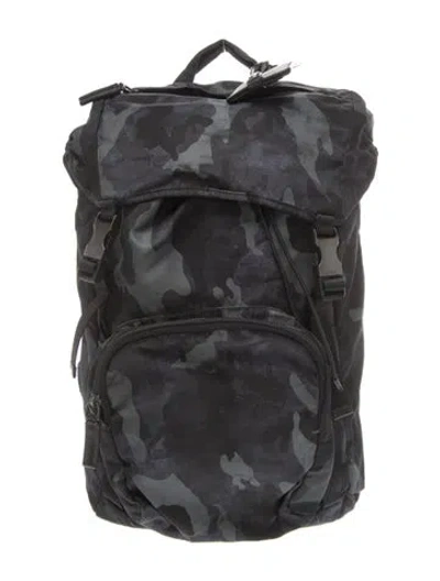 Pre-owned Prada Enameled Metal Triangle Backpack In Blue