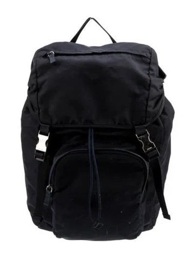 Pre-owned Prada Enameled Metal Triangle Backpack In Blue