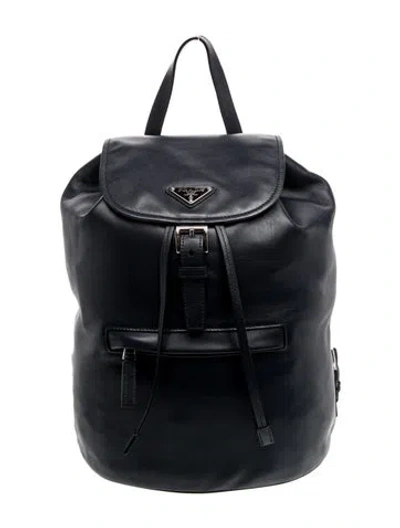 Pre-owned Prada Enameled Metal Triangle Backpack In Blue