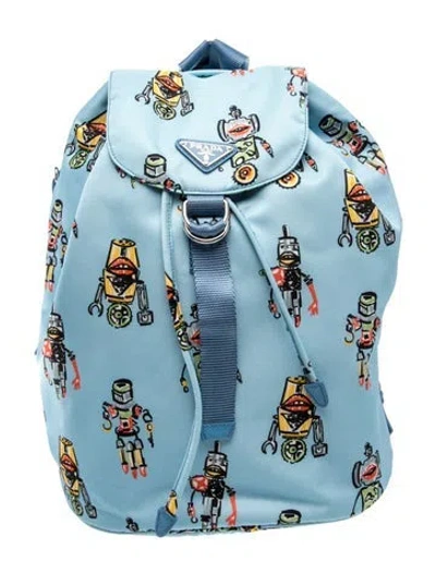 Pre-owned Prada Enameled Metal Triangle Backpack In Blue