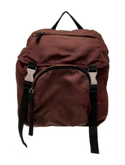 Pre-owned Prada Enameled Metal Triangle Backpack In Brown