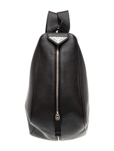 Pre-owned Prada Enameled Metal Triangle Backpack In Brown
