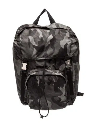 Pre-owned Prada Enameled Metal Triangle Backpack In Gray