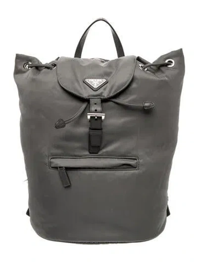 Pre-owned Prada Enameled Metal Triangle Backpack In Gray