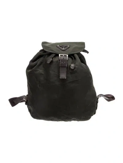 Pre-owned Prada Enameled Metal Triangle Backpack In Green