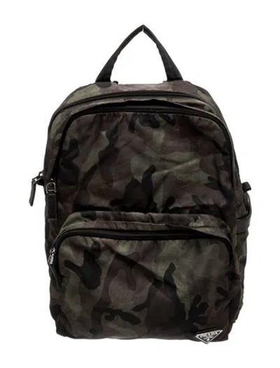 Pre-owned Prada Enameled Metal Triangle Backpack In Green