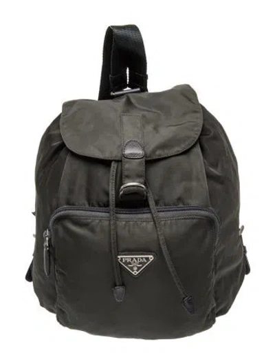 Pre-owned Prada Enameled Metal Triangle Backpack In Green