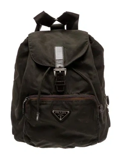 Pre-owned Prada Enameled Metal Triangle Backpack In Green