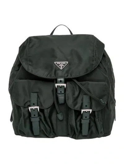 Pre-owned Prada Enameled Metal Triangle Backpack In Green