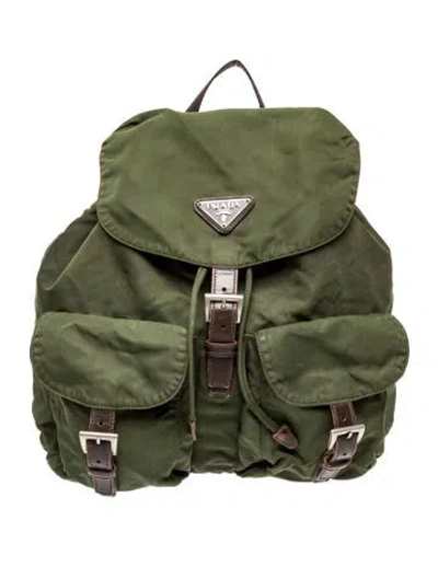 Pre-owned Prada Enameled Metal Triangle Backpack In Green