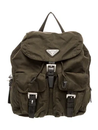 Pre-owned Prada Enameled Metal Triangle Backpack In Green
