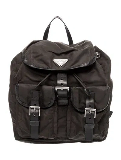Pre-owned Prada Enameled Metal Triangle Backpack In Grey