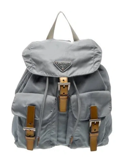 Pre-owned Prada Enameled Metal Triangle Backpack In Grey