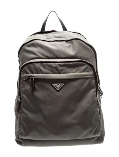 Pre-owned Prada Enameled Metal Triangle Backpack In Grey