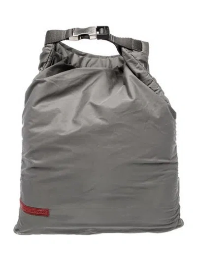 Pre-owned Prada Enameled Metal Triangle Backpack Medium In Gray