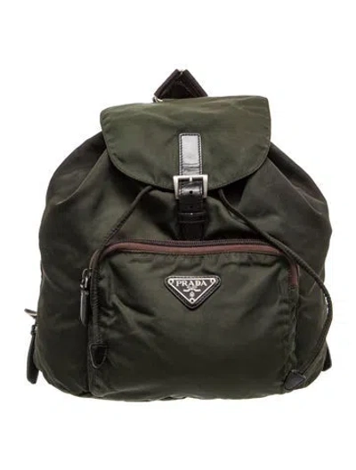 Pre-owned Prada Enameled Metal Triangle Backpack In Neutral