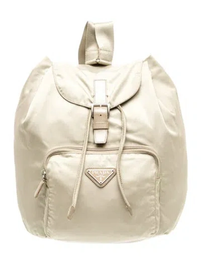 Pre-owned Prada Enameled Metal Triangle Backpack In Neutral