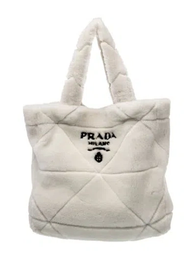 Pre-owned Prada Enameled Metal Triangle Backpack In Neutral