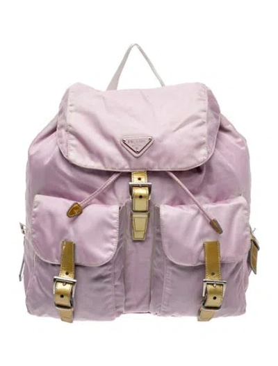 Pre-owned Prada Enameled Metal Triangle Backpack In Purple