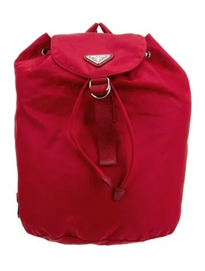 Pre-owned Prada Enameled Metal Triangle Backpack In Red