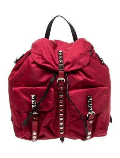 Pre-owned Prada Enameled Metal Triangle Backpack In Red