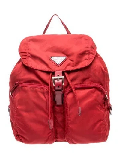 Pre-owned Prada Enameled Metal Triangle Backpack In Red