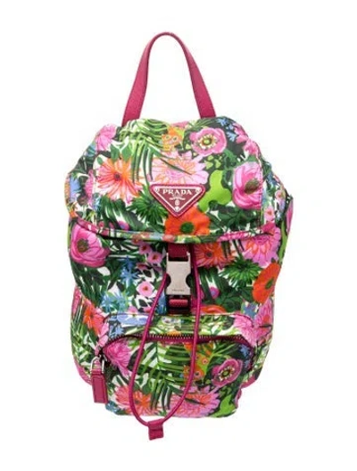 Pre-owned Prada Enameled Metal Triangle Backpack Small In Pink