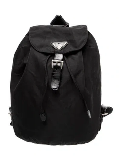Pre-owned Prada Enameled Metal Triangle Backpack Vintage In Black