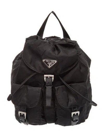Pre-owned Prada Enameled Metal Triangle Backpack Vintage In Black