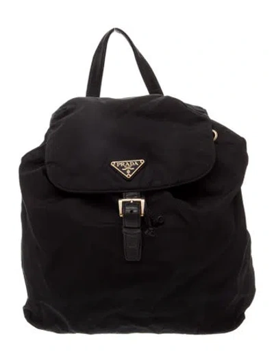 Pre-owned Prada Enameled Metal Triangle Backpack Vintage In Black