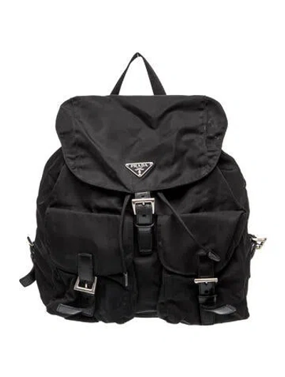 Pre-owned Prada Enameled Metal Triangle Backpack Vintage In Black