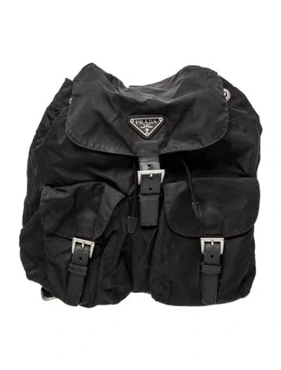 Pre-owned Prada Enameled Metal Triangle Backpack Vintage In Black