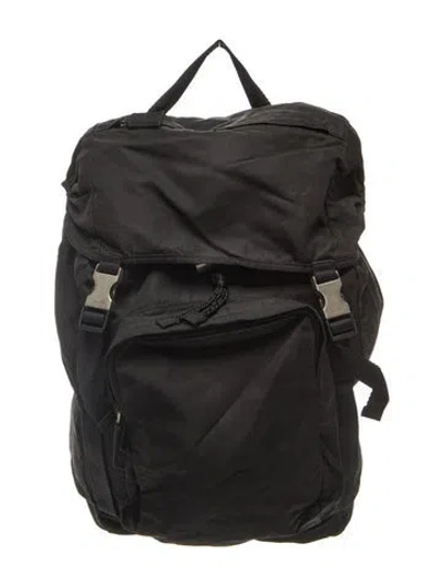 Pre-owned Prada Enameled Metal Triangle Backpack Vintage In Black