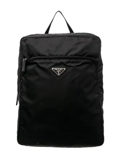 Pre-owned Prada Enameled Metal Triangle Backpack Vintage In Black