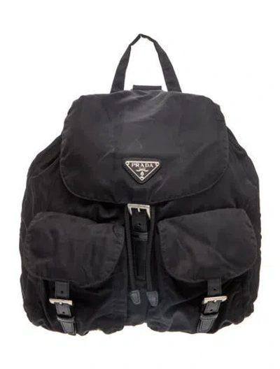Pre-owned Prada Enameled Metal Triangle Backpack Vintage In Black