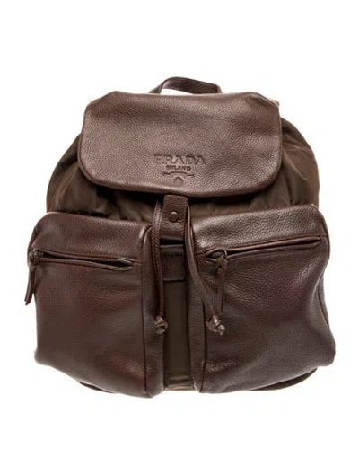 Pre-owned Prada Enameled Metal Triangle Backpack Vintage In Brown