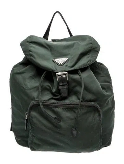 Pre-owned Prada Enameled Metal Triangle Backpack Vintage In Green