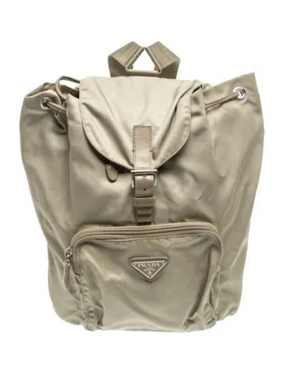 Pre-owned Prada Enameled Metal Triangle Backpack Vintage In Neutrals