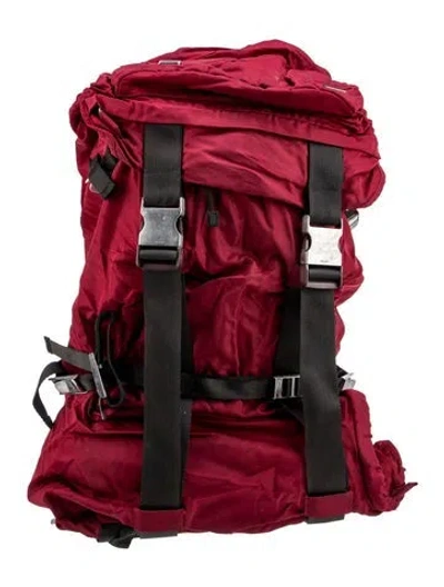 Pre-owned Prada Enameled Metal Triangle Backpack Vintage In Red