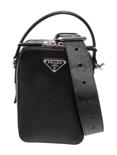 Pre-owned Prada Enameled Metal Triangle Backpack W/ Tags In Black
