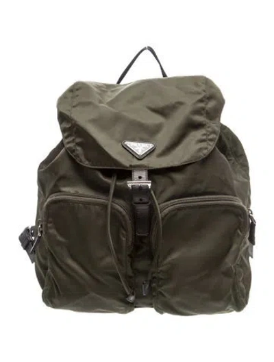 Pre-owned Prada Enameled Metal Triangle Backpack In White