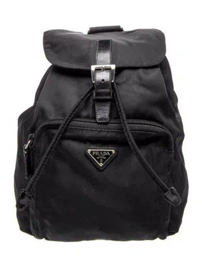 Pre-owned Prada Enameled Metal Triangle Backpack In White