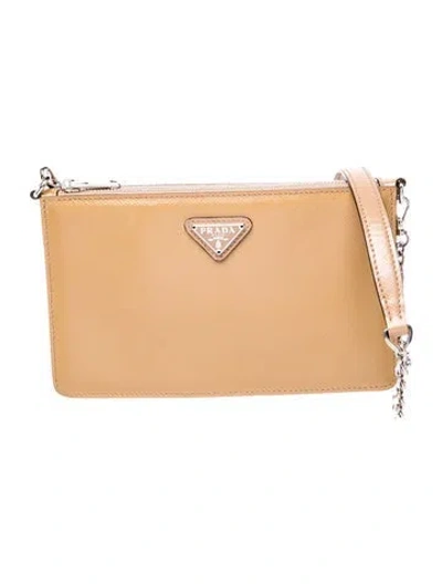 Pre-owned Prada Enameled Metal Triangle Bandoliera In Neutral