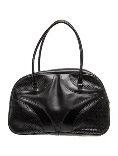 Pre-owned Prada Enameled Metal Triangle Bauletto In Black